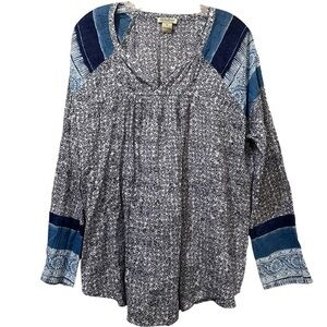 Lucky Brand XL Long Sleeve Blue Lightweight Bohemian Blouse G2